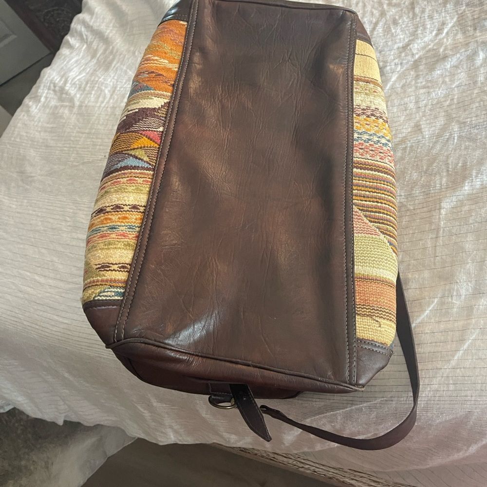 Colorful Patterned Duffel Bag with Leather Accents from Morocco. Handmade! New. - Picture 10 of 11